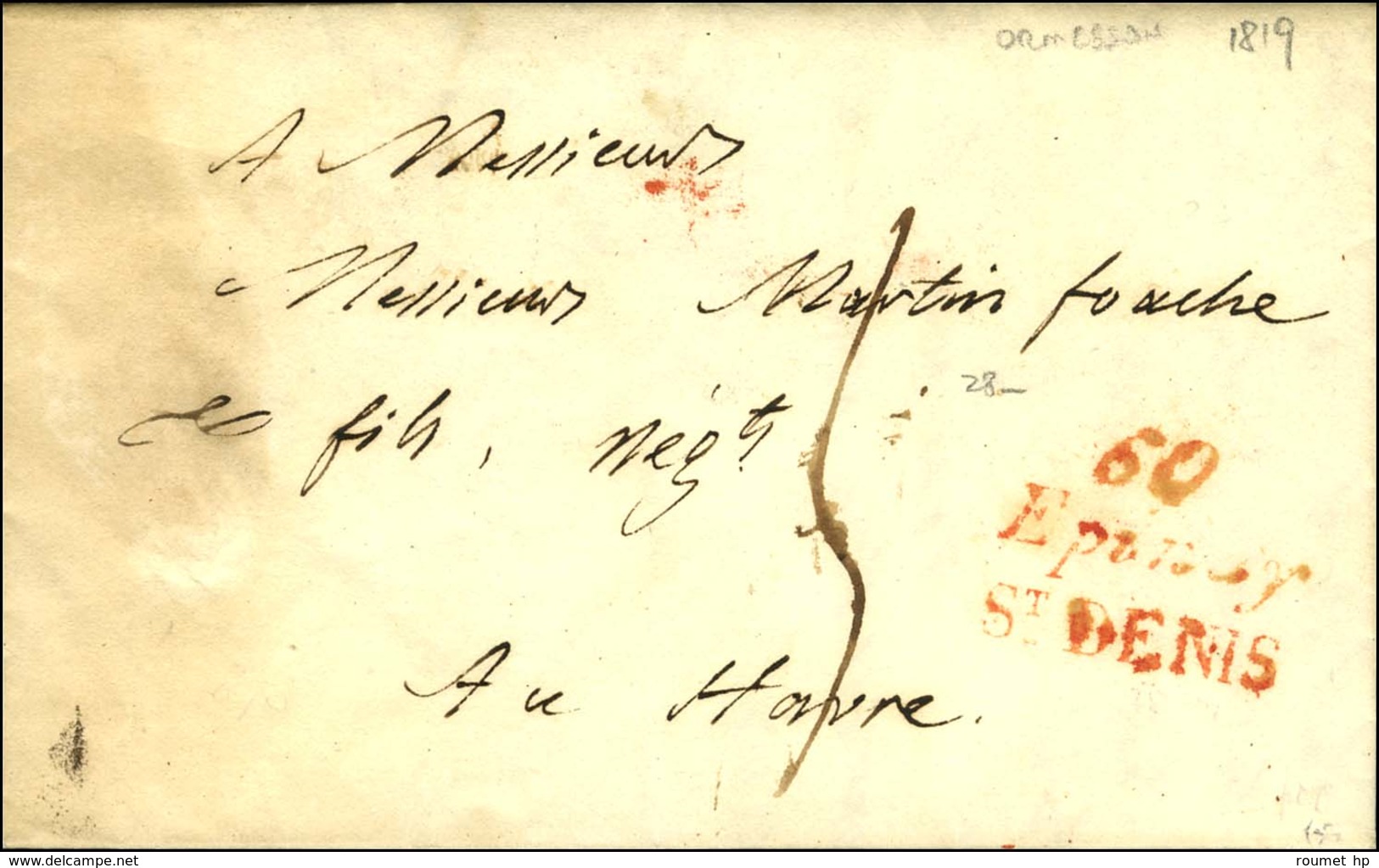 Cursive Rouge 60 / Epinay / St DENIS Sur Lettre Pour Le Havre. 1819. - TB. - R. - 1801-1848: Precursors XIX