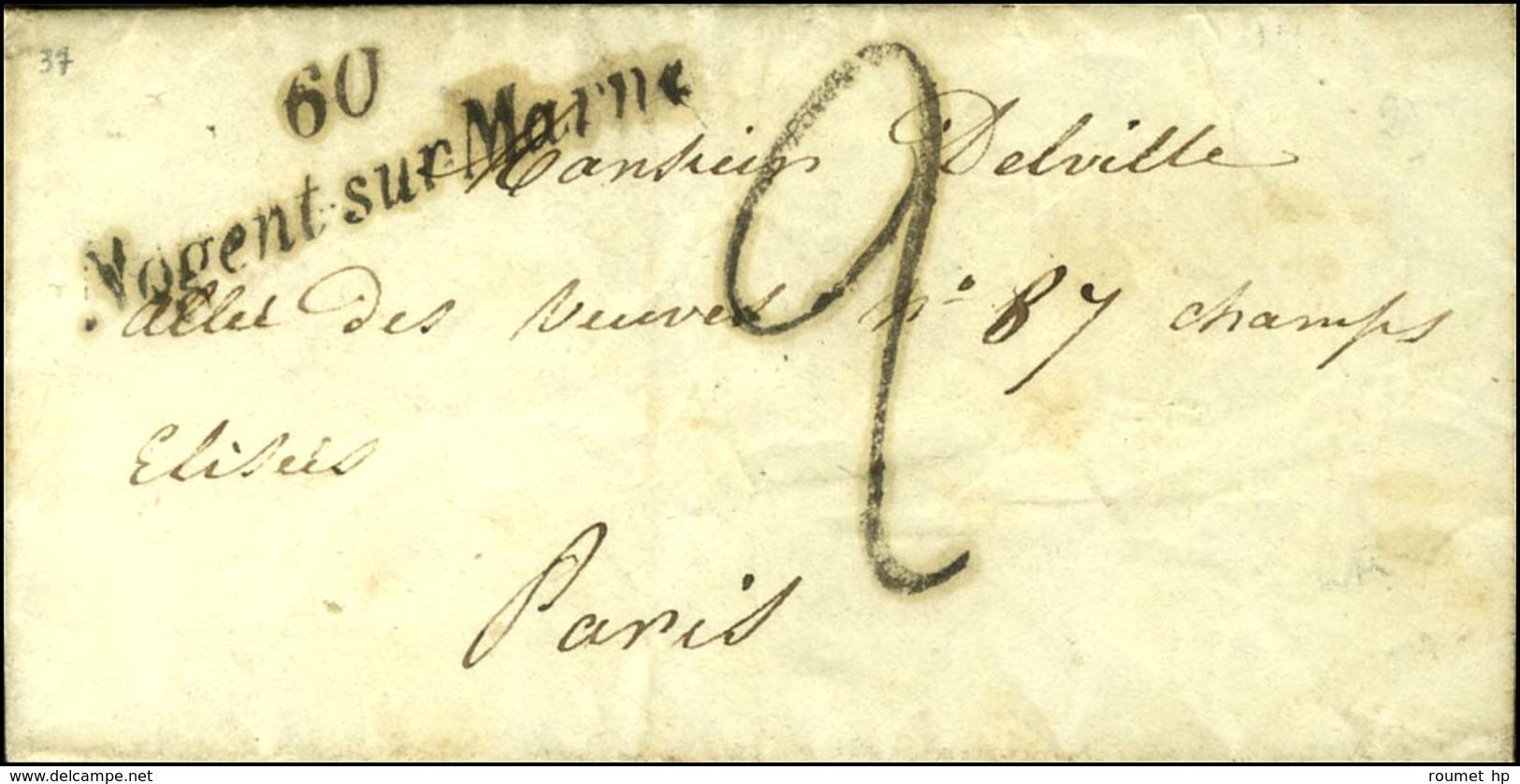 Cursive 60 / Nogent Sur Marne Sur Lettre Pour Paris. 1839. - SUP. - R. - 1801-1848: Precursors XIX