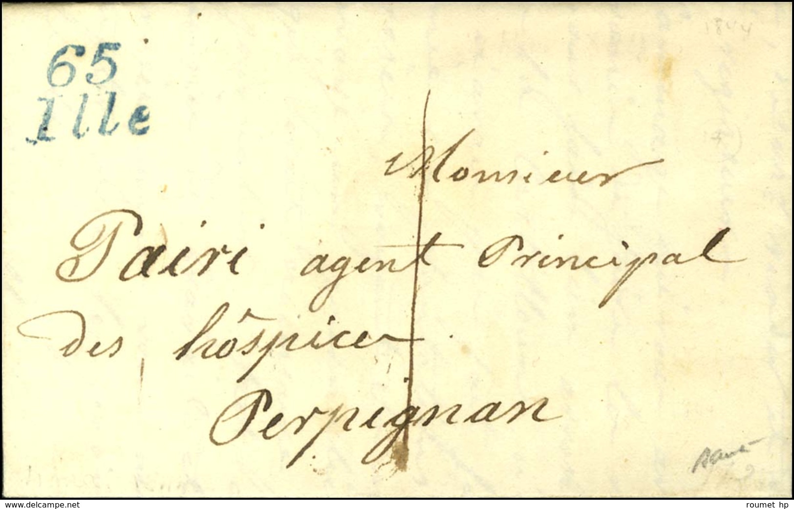 Cursive Bleue 65 / Ille Sur Lettre Locale, Taxe 1. 1844. - SUP. - 1801-1848: Precursors XIX