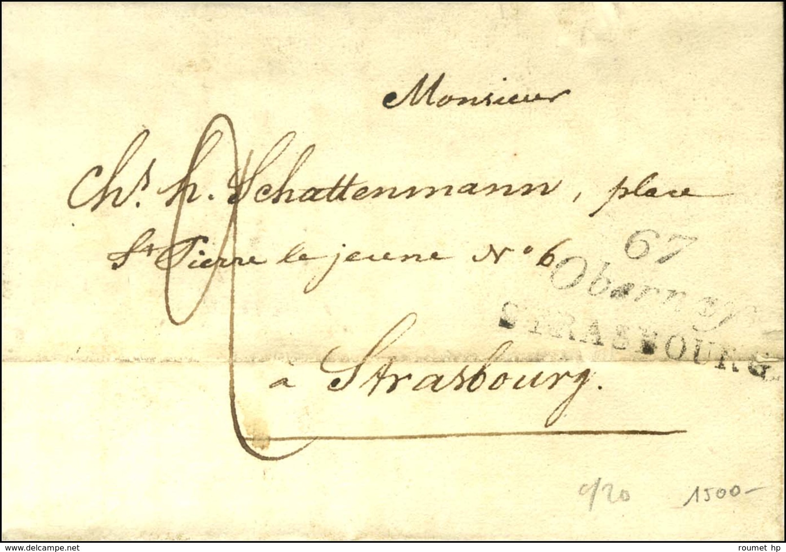 Cursive 67 / Obernay / STRASBOURG Sur Lettre Pour Strasbourg. 1827. - TB. - R. - 1801-1848: Precursors XIX