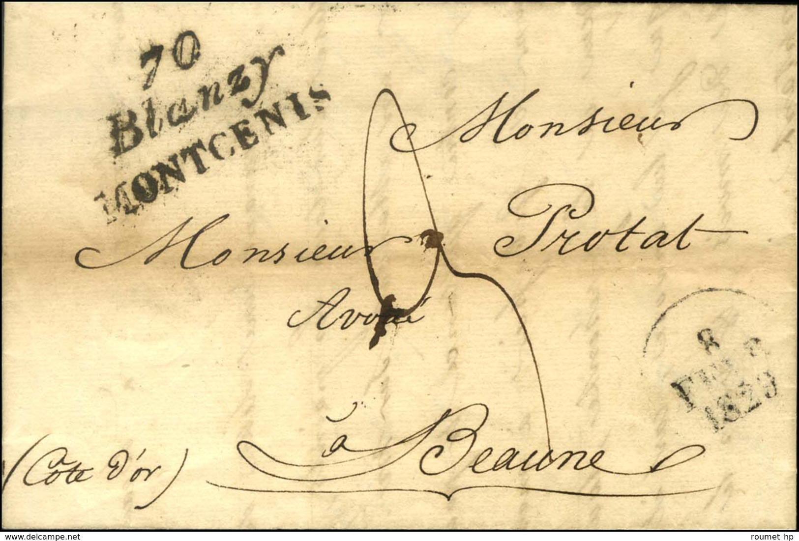 Cursive 70 / Blanzy / MONTCENIS Sur Lettre Pour Beaune, Dateur A. 1829. - TB / SUP. - 1801-1848: Precursors XIX