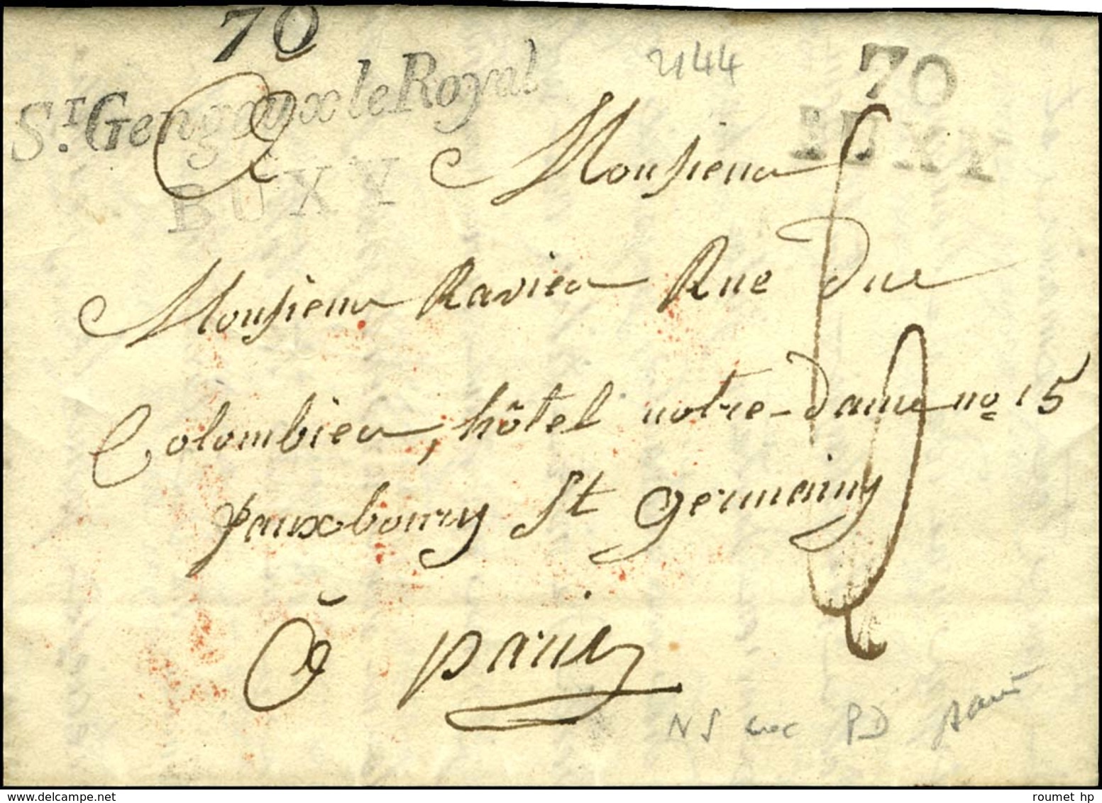 Cursive 70 / St Gengoux Le Royal / BUXY + 70 / BUXY Sur Lettre Pour Paris. 1820. - TB / SUP. - RR. - 1801-1848: Precursors XIX