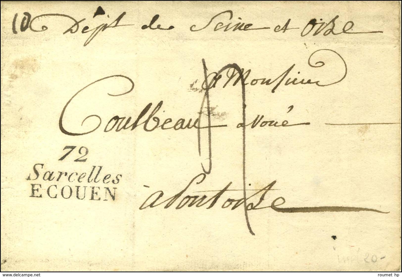 Cursive 72 / Sarcelles / ECOUEN Sur Lettre Pour Pontoise. 1828. - SUP. - 1801-1848: Precursors XIX