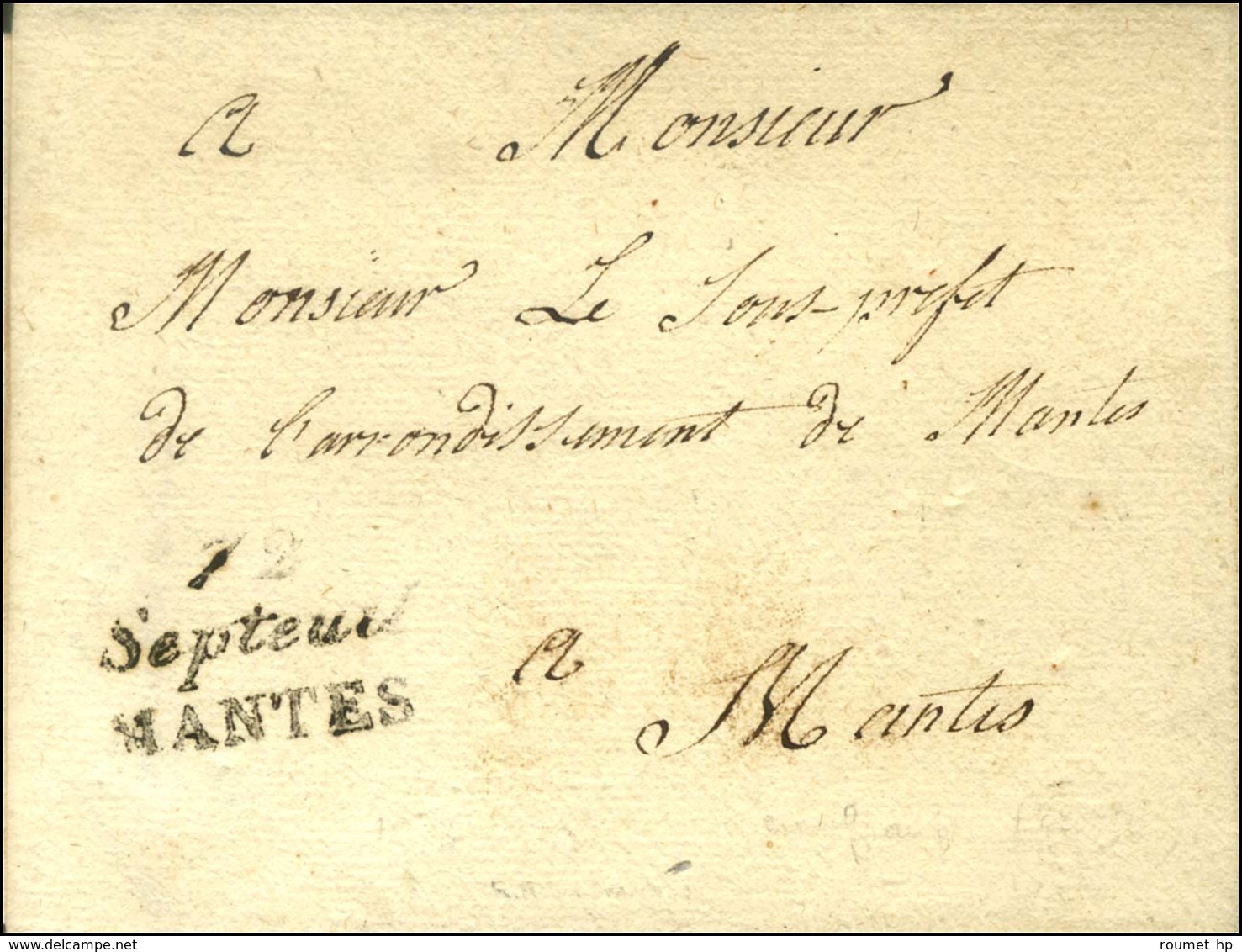 Cursive 72 / Septeuil / MANTES. 1827. - TB. - RR. - 1801-1848: Precursori XIX