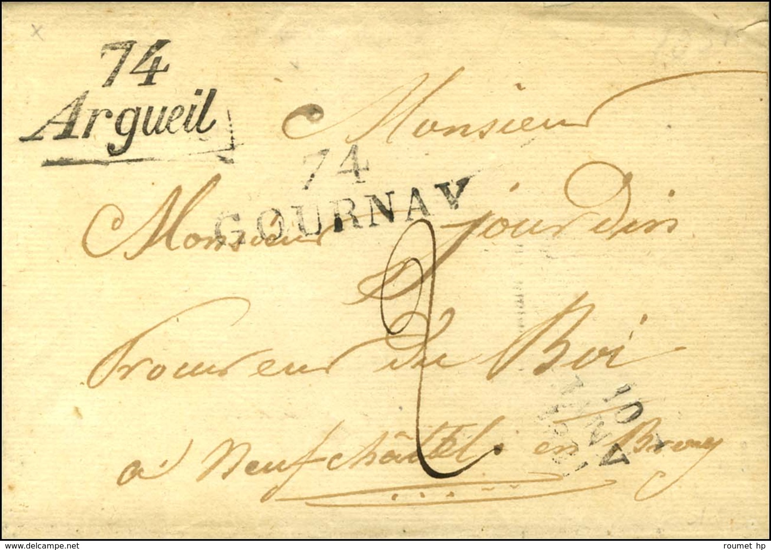 Cursive 74 / Argueil + 74 / GOURNAY, Dateur A. 1831. - SUP. - R. - 1801-1848: Precursors XIX