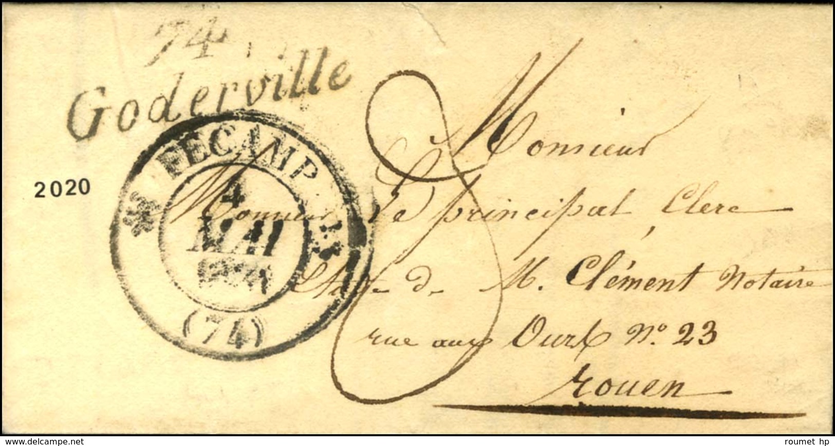 Cursive 74 / Goderville + Càd T 12 FECAMP (74) Sur Lettre Pour Rouen. 1831. - TB / SUP. - 1801-1848: Voorlopers XIX