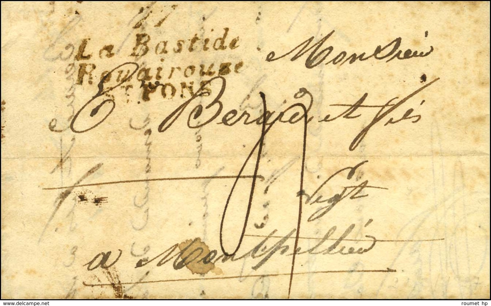 Cursive Rouge 77 / La Bastide / Rouairouze / St PONS Sur Lettre Pour Montpellier, Dateur A. 1827. - TB. - RR. - 1801-1848: Precursors XIX