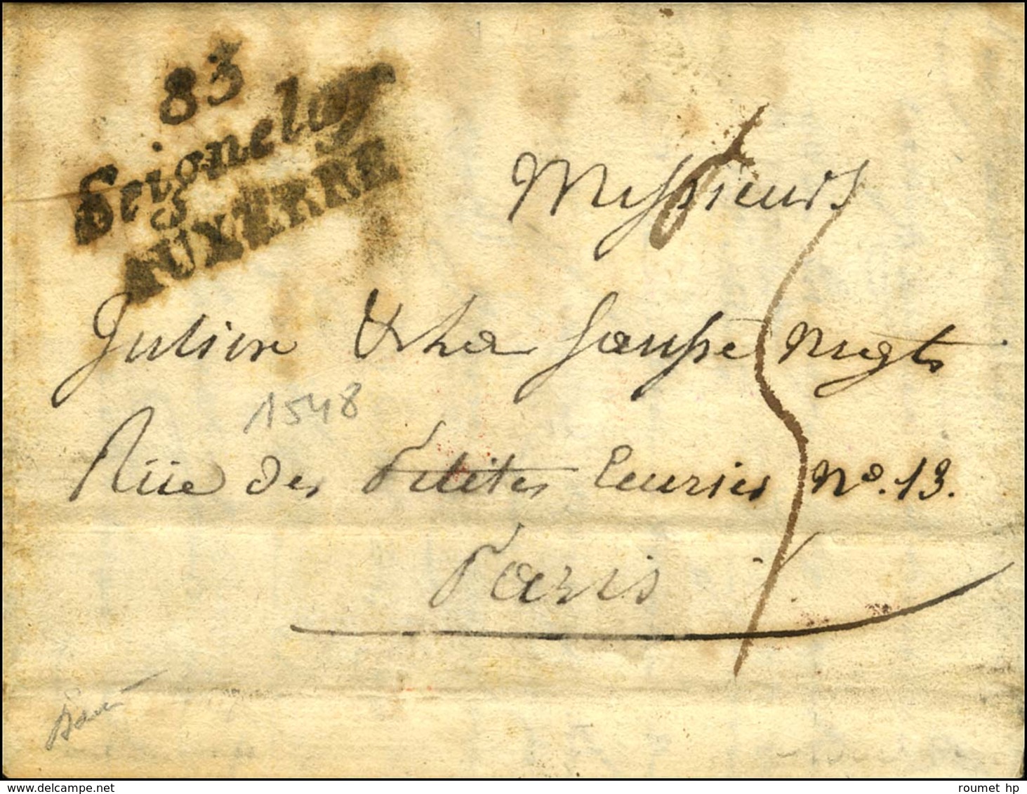 Cursive 83 / Seignelay / AUXERRE Sur Lettre Pour Paris. 1827. - TB. - R. - 1801-1848: Precursors XIX