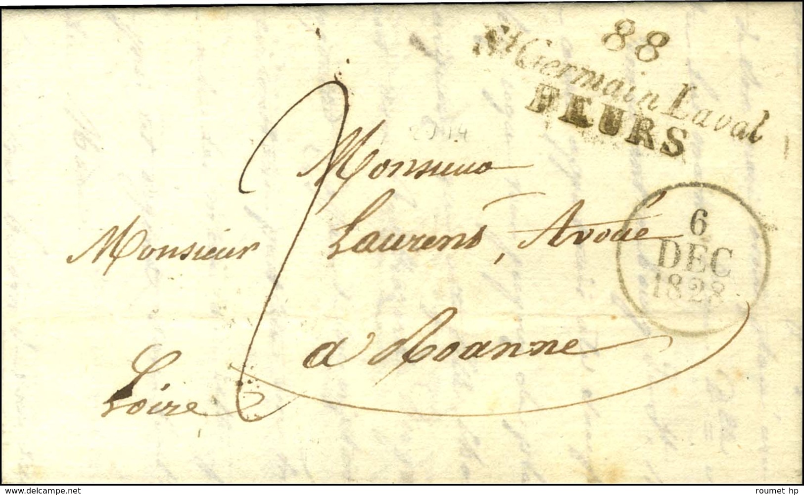 Cursive 88 / St Germain Laval / FEURS Sur Lettre Pour Roanne, Dateur A. 1828. - TB / SUP. - R. - 1801-1848: Precursors XIX