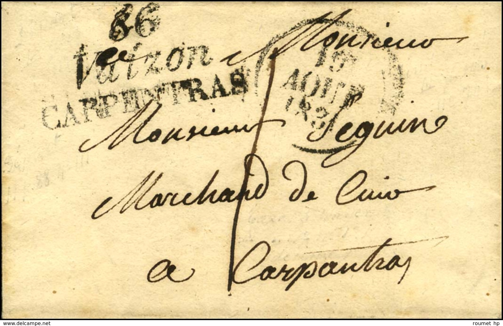 Cursive 86 / Vaizon / CARPENTRAS Sur Lettre Locale Taxée 1. Dateur A. 1831. - TB / SUP. - 1801-1848: Precursors XIX