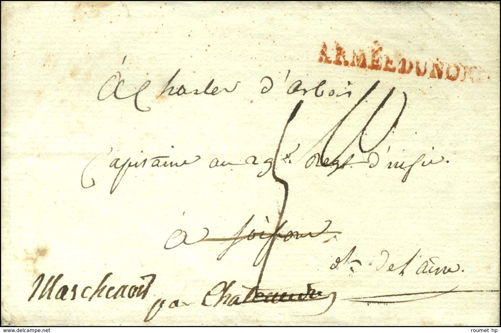 ARMEE DU NORD Rouge Sur Lettre Avec Texte Daté Au Quartier Général De Mouchi-Dreux Le 18 Août 1793. Au Verso, '' Deb De  - Army Postmarks (before 1900)