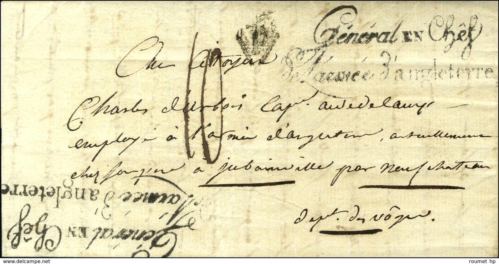 Général En Chef / De L'Armée D'Angleterre (2 Frappes) Sur Lettre Avec Texte Et En-tête ARMEE D'ANGLETERRE Datée Au Quart - Bolli Militari (ante 1900)