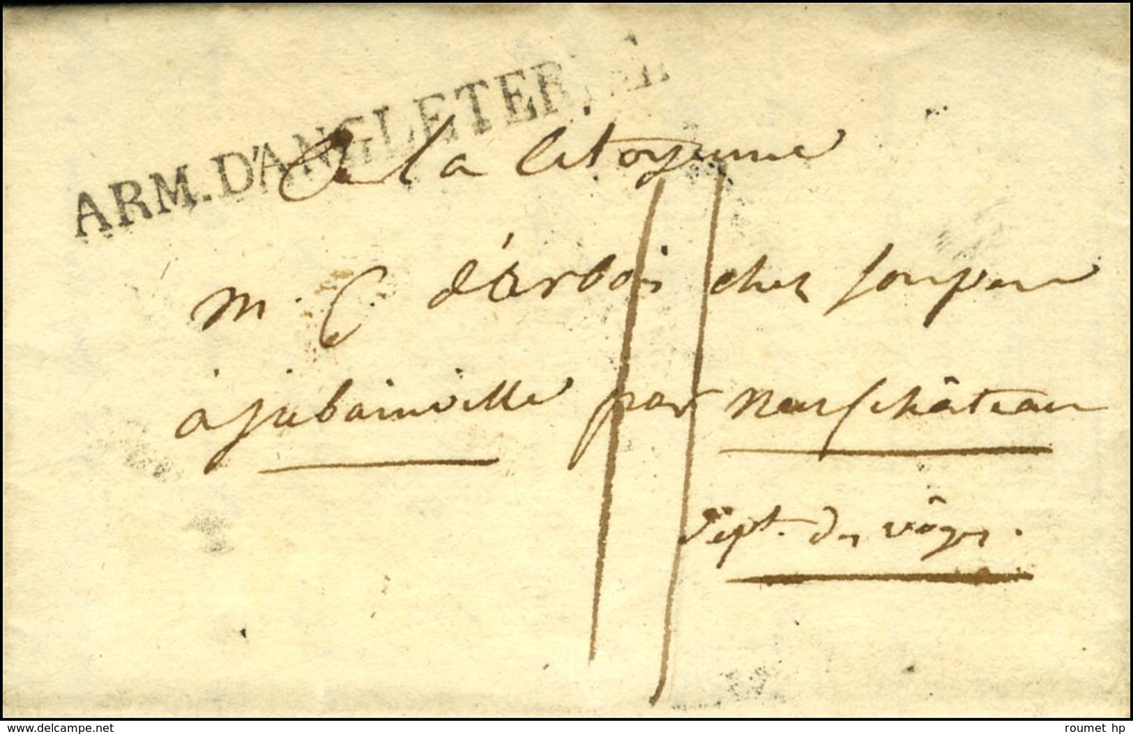 ARM. D'ANGLETERRE (53 X 4) Sur Lettre Avec Texte Daté De Rouen Le 7 Juin 1798 Pour Jubainville. Au Verso, Cachet Orné AR - Army Postmarks (before 1900)