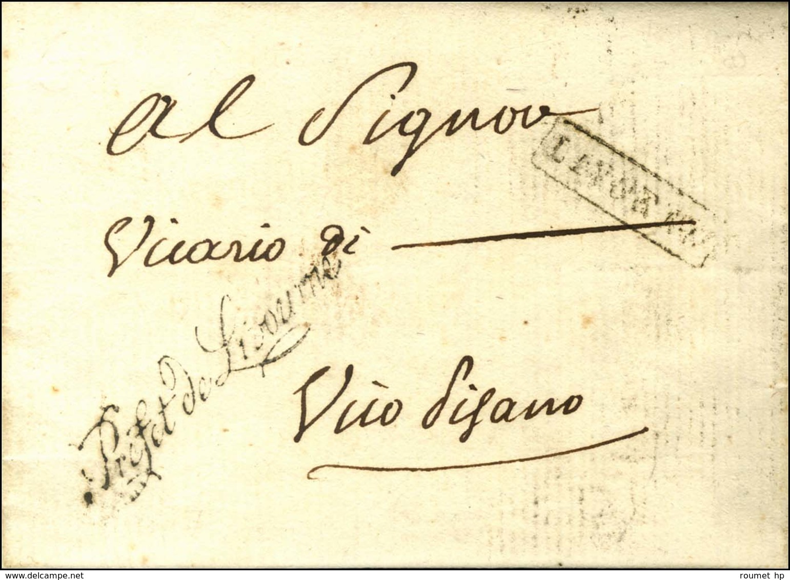 Marque Postale Encadrée LIVORNO + Franchise Préfet De Livorno Sur Lettre Avec Texte Daté 1808. - TB. - 1792-1815: Conquered Departments