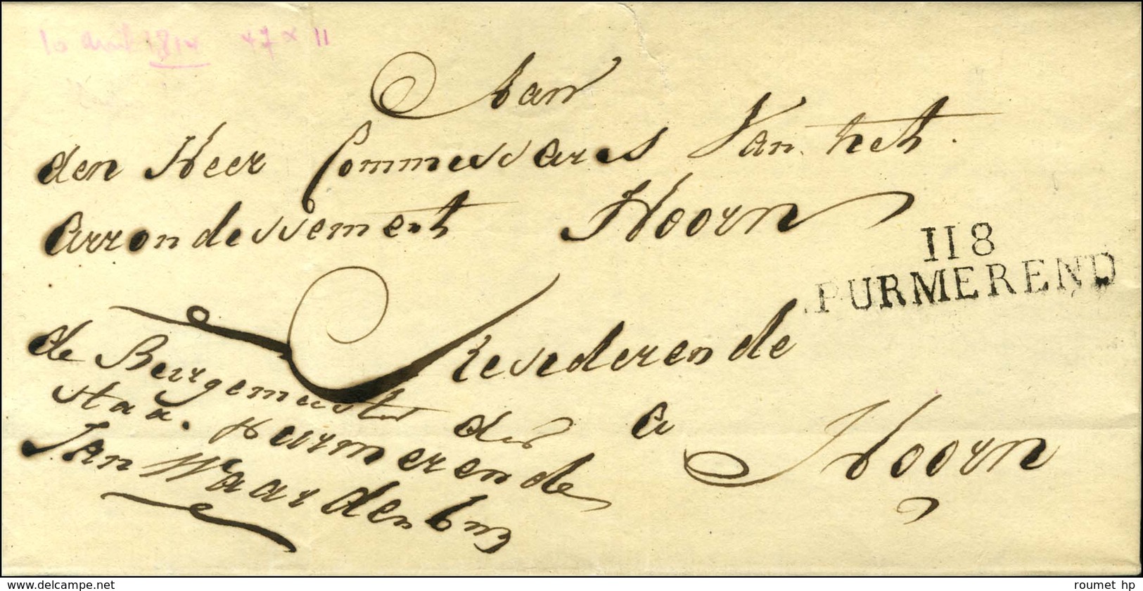 118 / PURMEREND Sur Lettre Avec Texte Daté 1814. - SUP. - 1792-1815: Conquered Departments