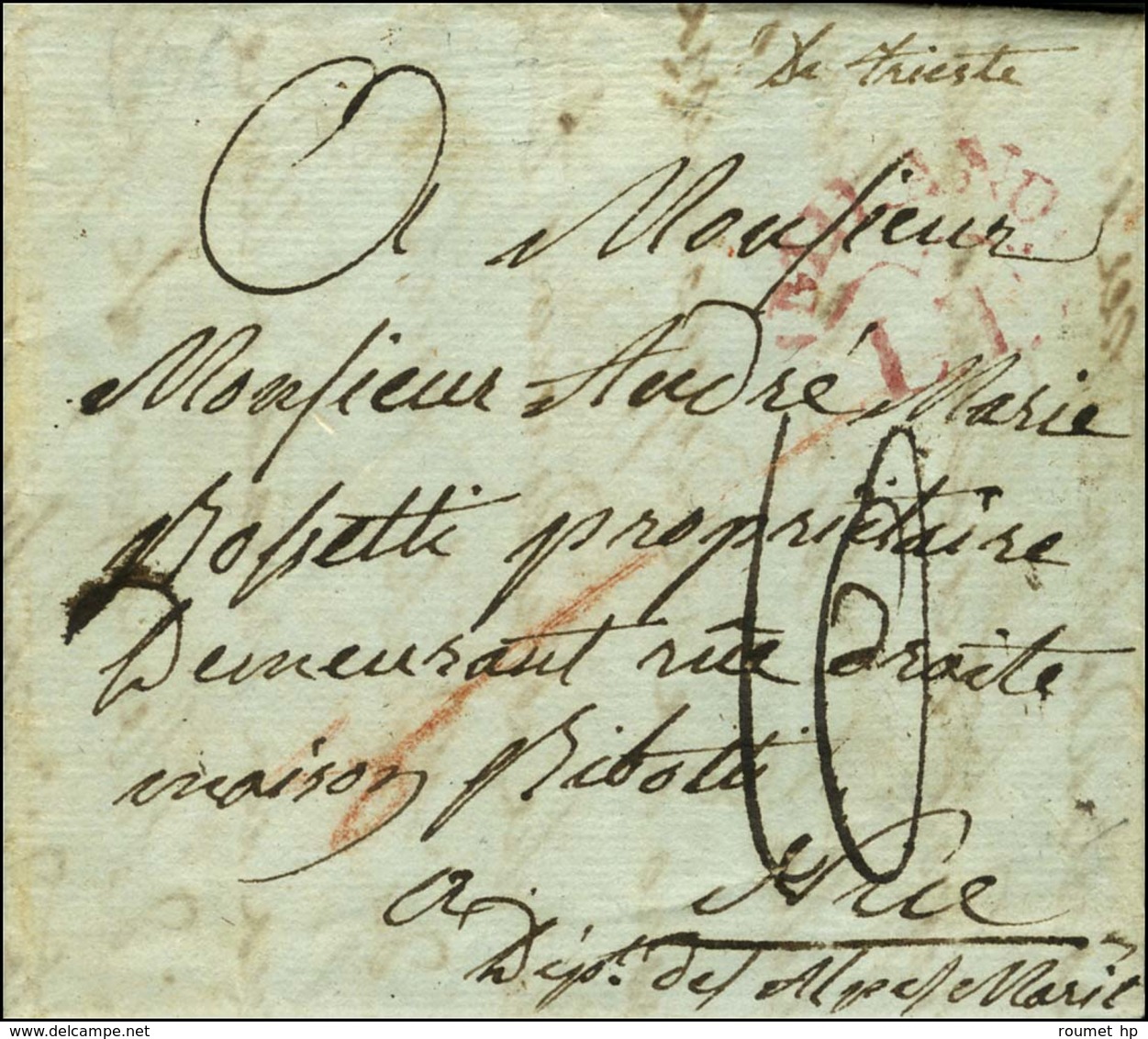 '' De Trieste '' Sur Lettre Avec Texte Daté De Trieste Le 18 Octobre 1806 Pour Nice. - TB. - 1792-1815: Veroverde Departementen