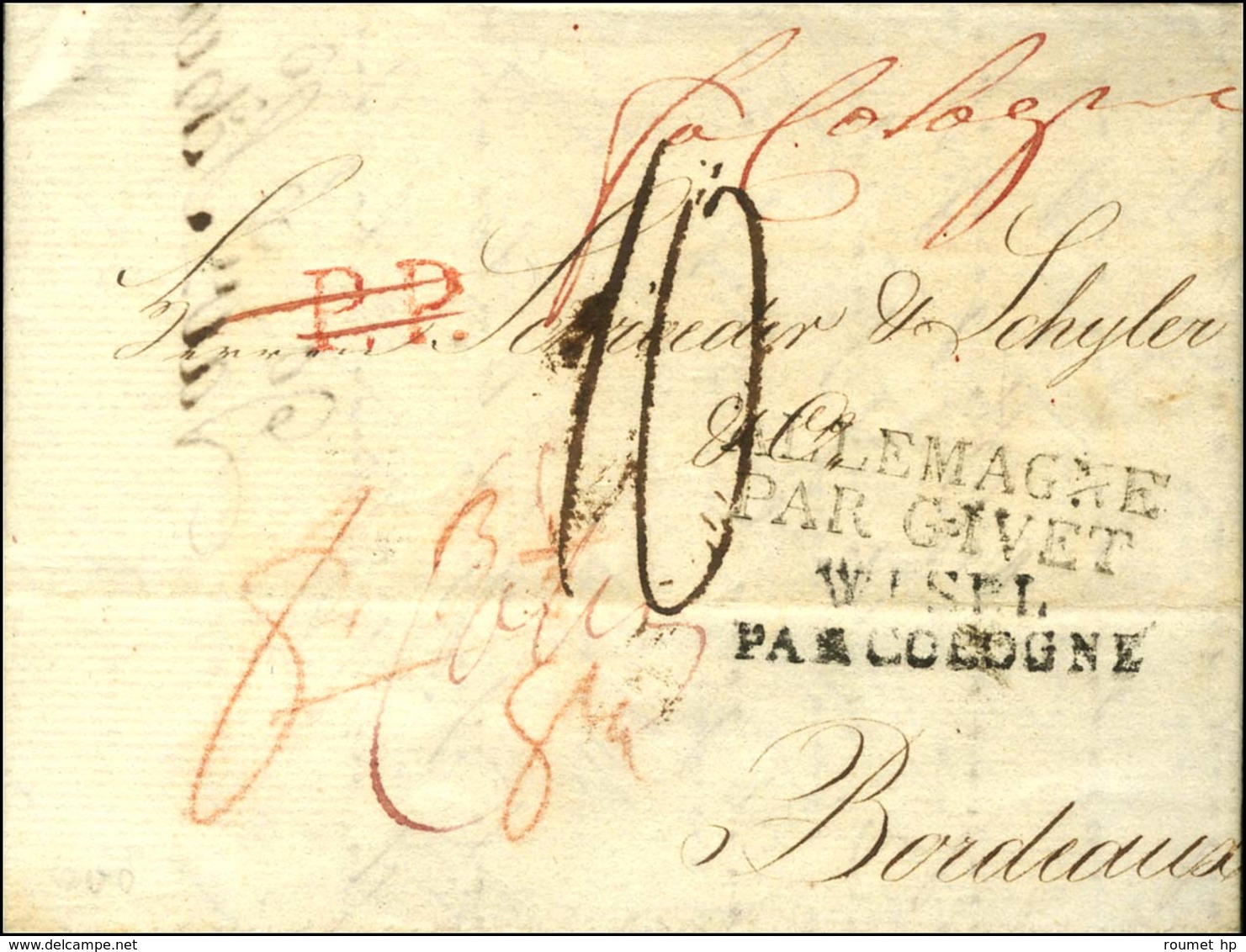 Lettre Avec Texte Daté De Koenisgberg Adressée à Bordeaux, P. P. Rouge Annulé Plume Et Marques Postales D'entrée ALLEMAG - 1801-1848: Precursori XIX