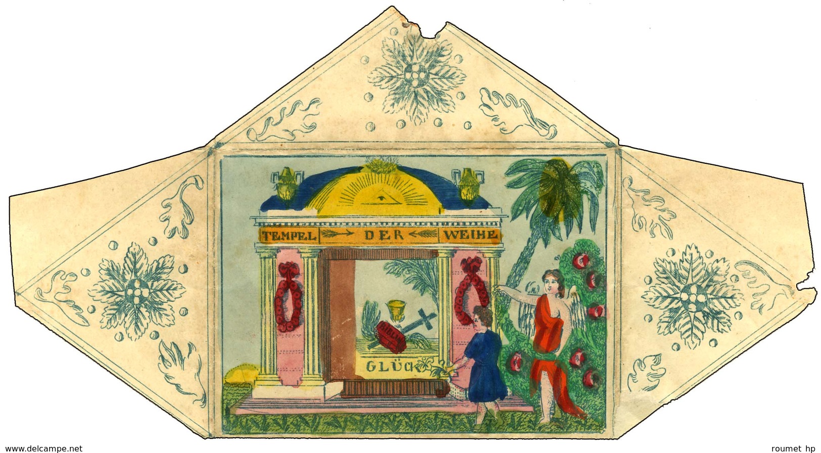 Enveloppe Romantique Polychrome Allemande Avec Texte Daté 1845. - TB / SUP. - R. - 1801-1848: Precursors XIX