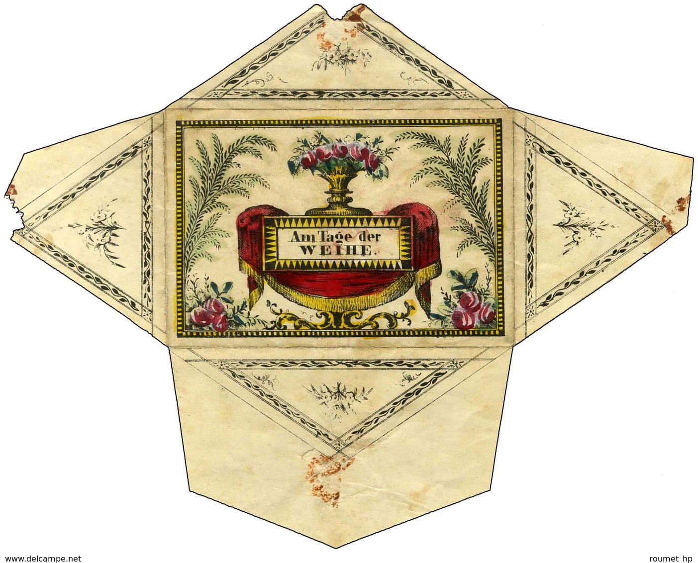 Enveloppe Romantique Polychrome Allemande Avec Texte Daté 1851. - TB / SUP. - R. - 1801-1848: Precursori XIX