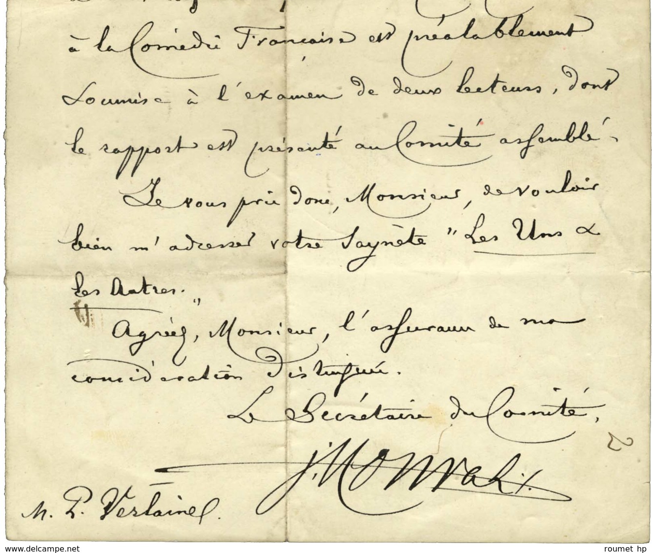 VERLAINE Paul (1844-1896), écrivain Et Poète. - Altri & Non Classificati