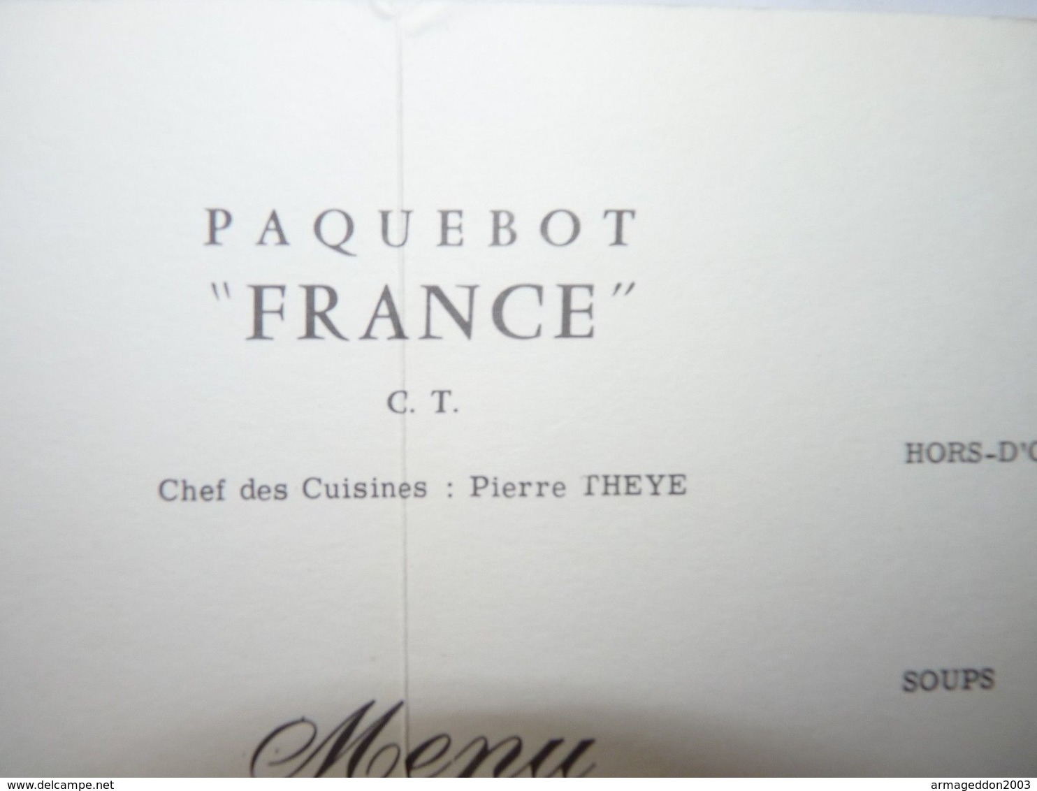 MENU PAQUEBOT "LE FRANCE" FRENCH LINE 26.03 1968 Jean A. Mercier TRANSATLANTIQUE  27 X 21 cm environ  BE