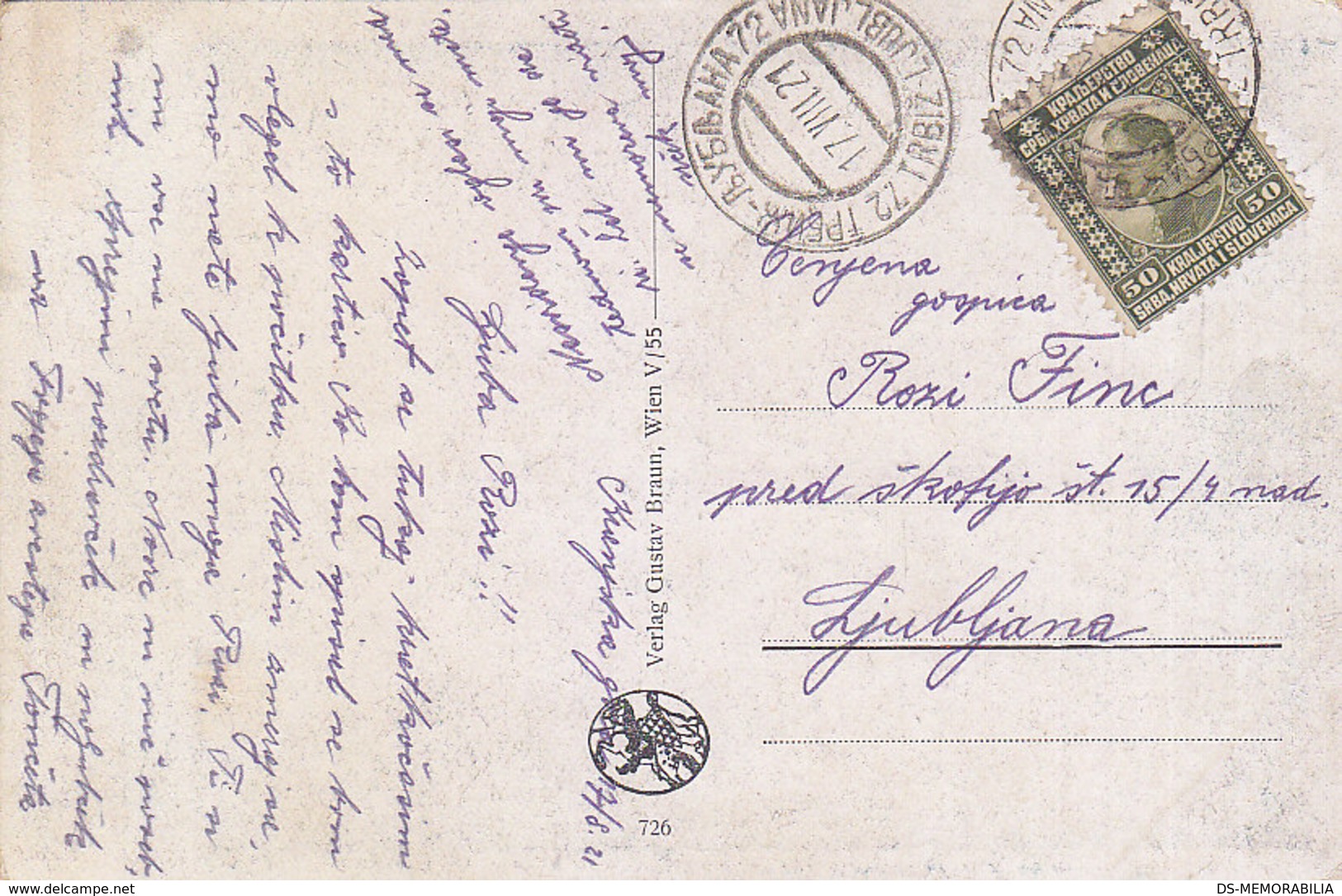 Yugoslavia Bahnpost Railway TPO Postmark Trbiz-Ljubljana 72 ( 1921 ) - Lettres & Documents