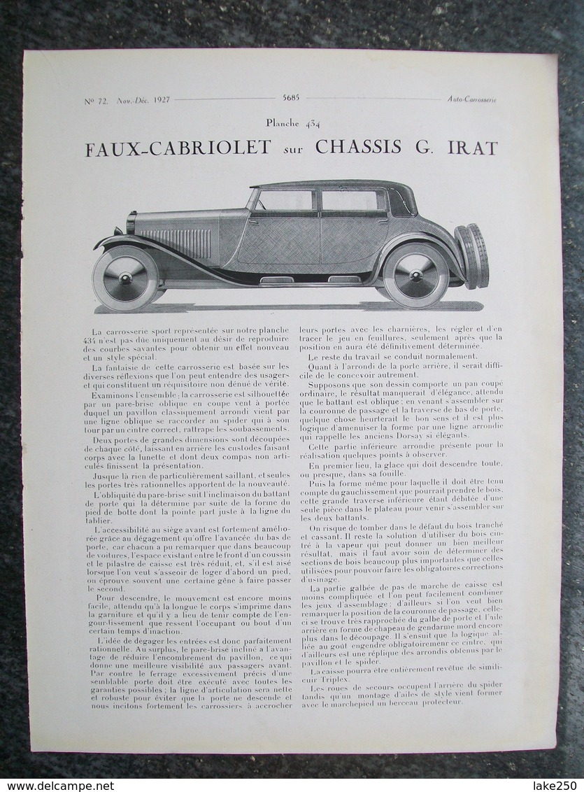 PUBBLICITA'/PUBLICITE' FOURGON DE LIVRAISON SAURER 2 TONNES,FAUX CABRIOLET,da Rivista AUTO CARRROSSERIE 1927 - KFZ