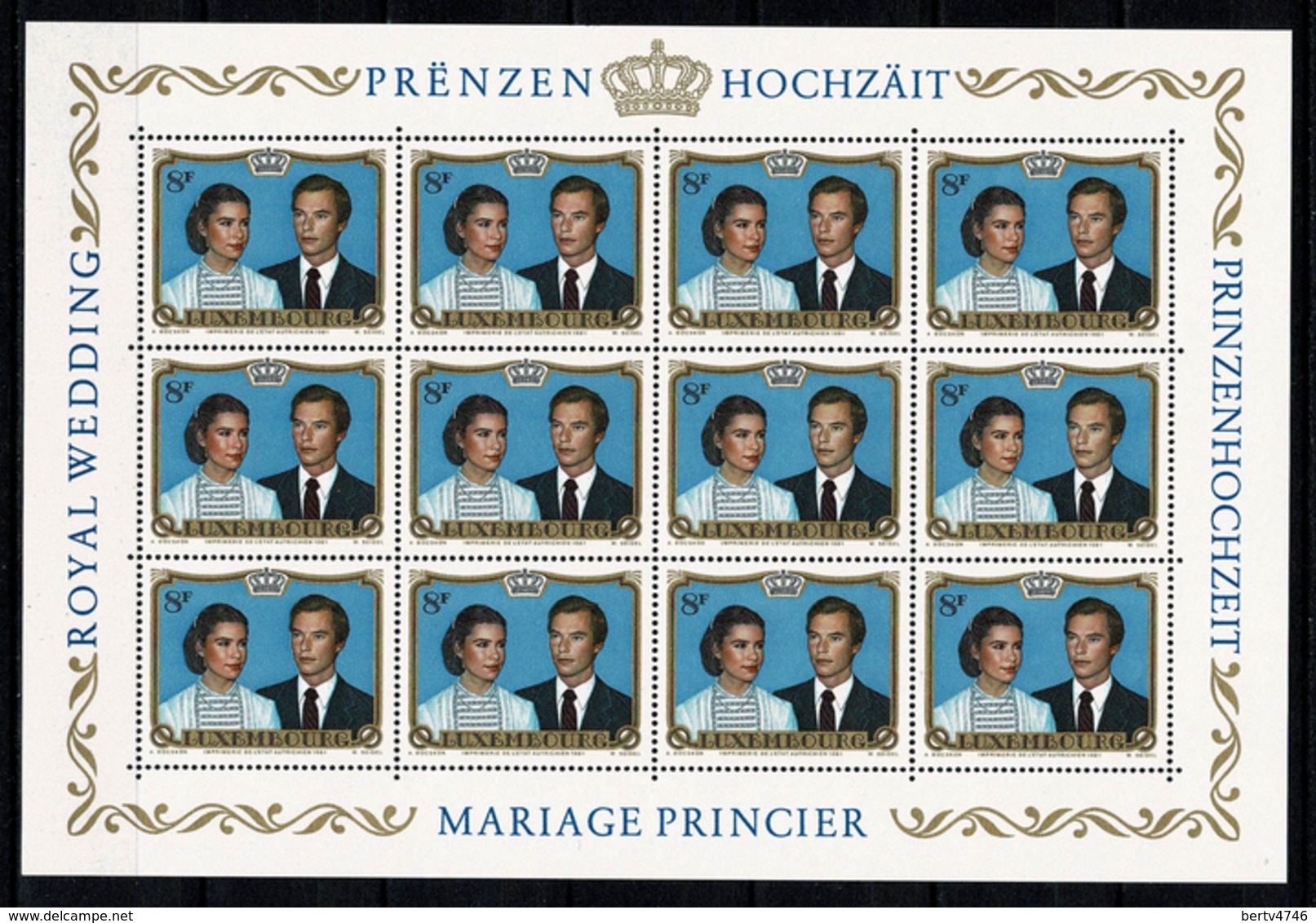 Luxembourg 1981 Yv. 986** Mi 1036** Mariage Princier - MNH - Feuilles Complètes