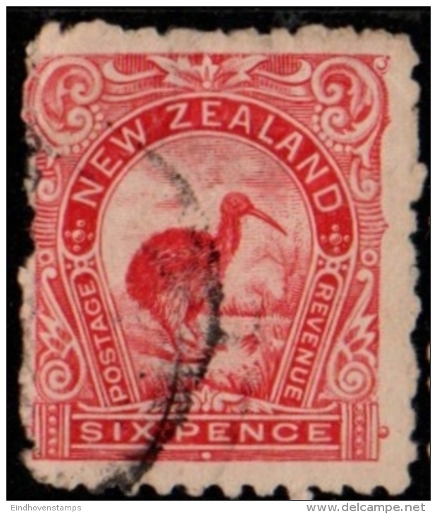 New Zealand 1899 6d Perf 10 No WM 1 Value Cancelled Kiwi Bird - Apteryx Australis - Used Stamps