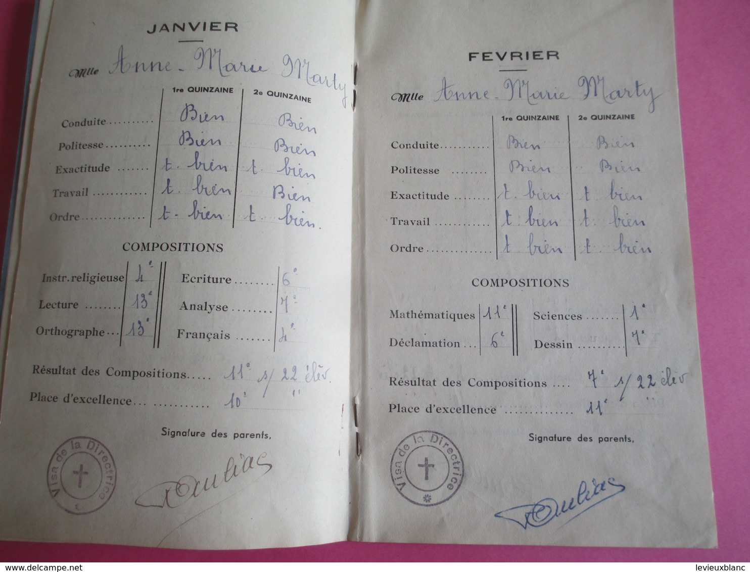 Ecole/Institution Sainte-Marie des Ursulines/TOULOUSE/Primaire/ Carnet  de Notes/Anne-Marie MARTY/ Vers 1940   CAH186