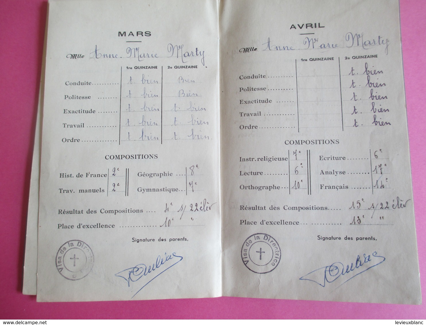 Ecole/Institution Sainte-Marie des Ursulines/TOULOUSE/Primaire/ Carnet  de Notes/Anne-Marie MARTY/ Vers 1940   CAH186