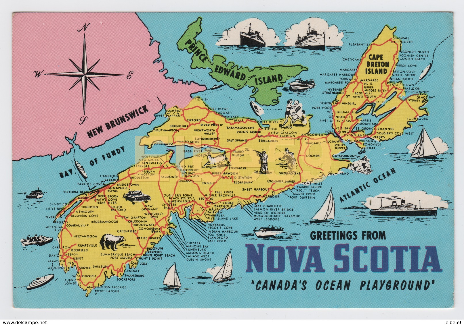 Canada, Carte Géographique, Greetings From Nova Scotia, Canada's Ocean Playground, Neuve - Maps