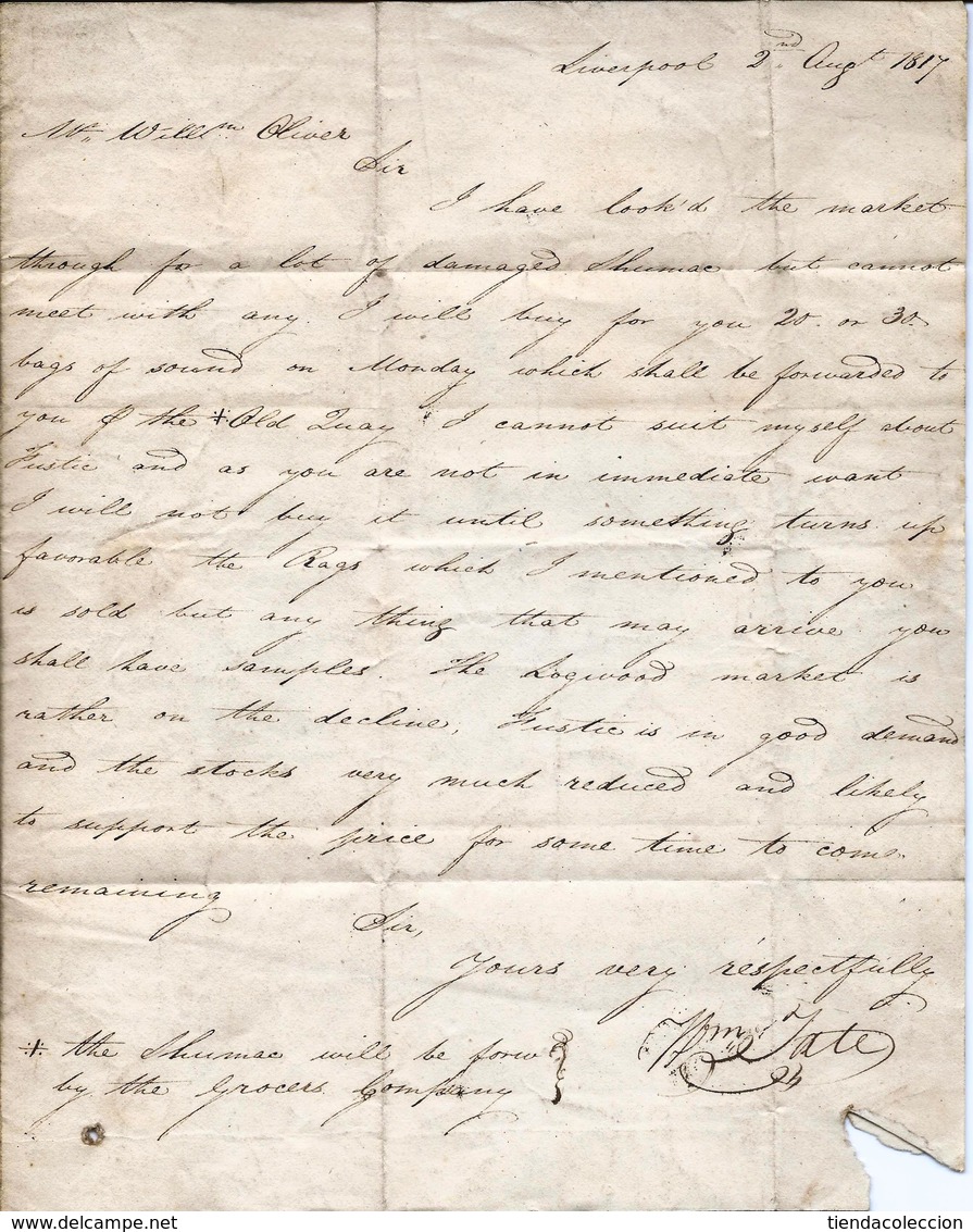 Carta Del Año 1817. Circulada De Manchester A Liverpool - ...-1840 Voorlopers