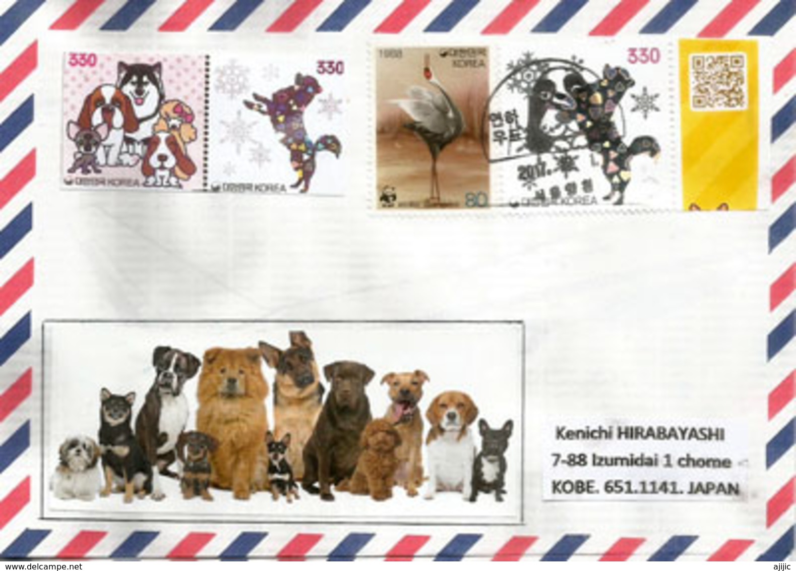 2018 Année Du Chien En Corée, Lettre Adressée  Au Japon - Honden