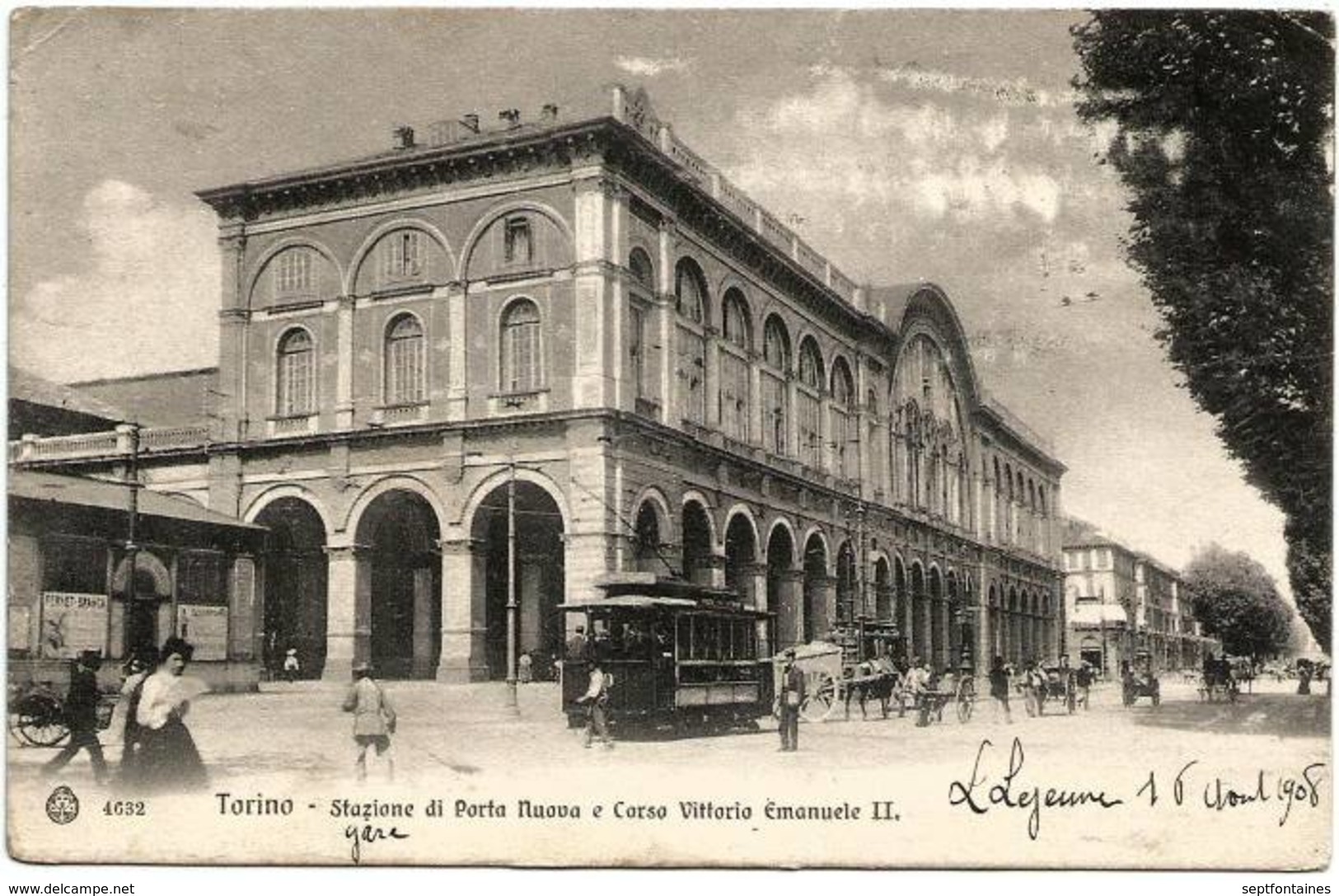 CARTOLINA ANTICA TORINO  STAZIONE DI PORTA NUOVA CORSO VITTORIO EMANUELE 1908 - Transports