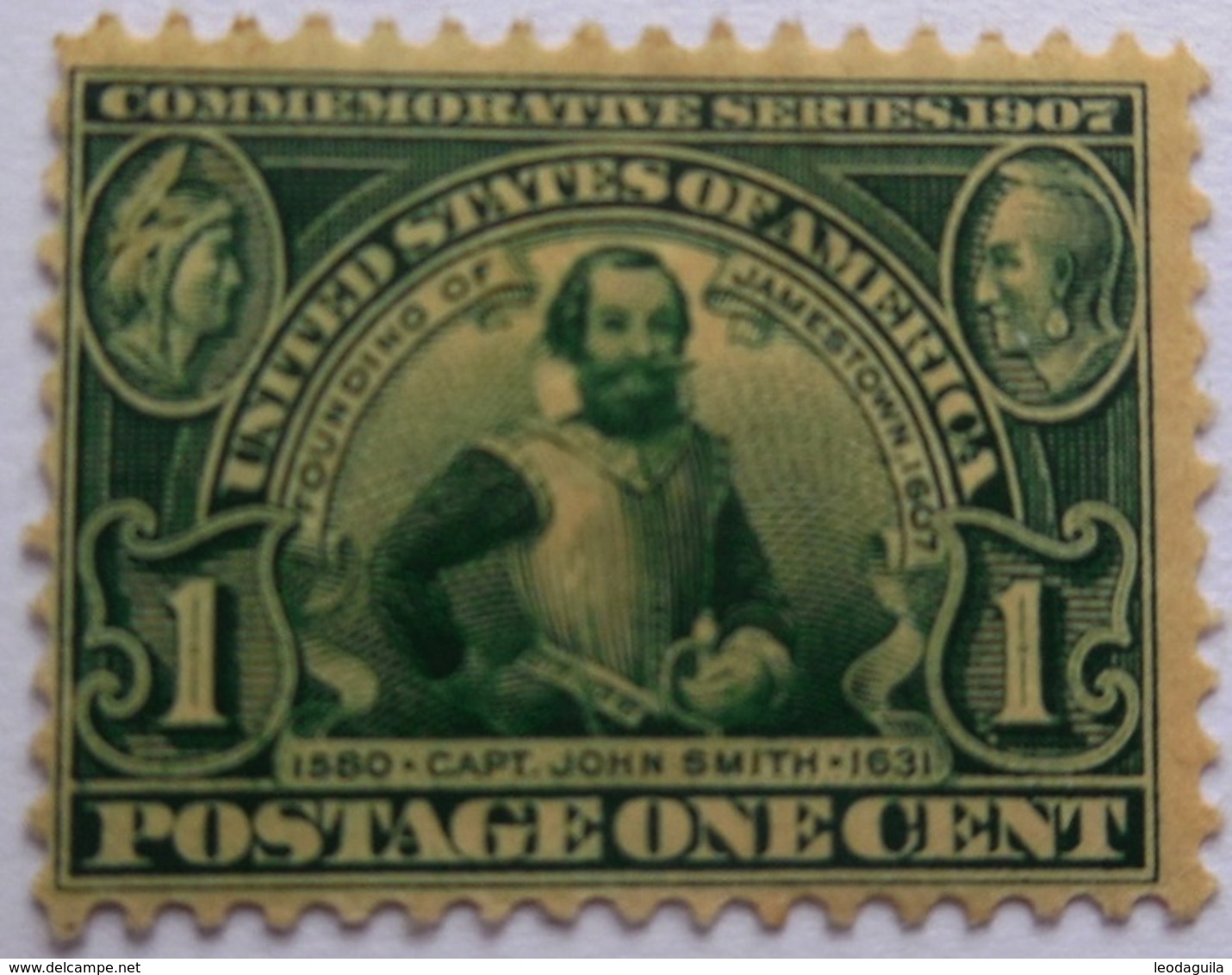 USA # 328 -  CAPTAIN JOHN SMITH  1c    FOUNDING OF JAMESTOWN - 1907 - Unused Stamps