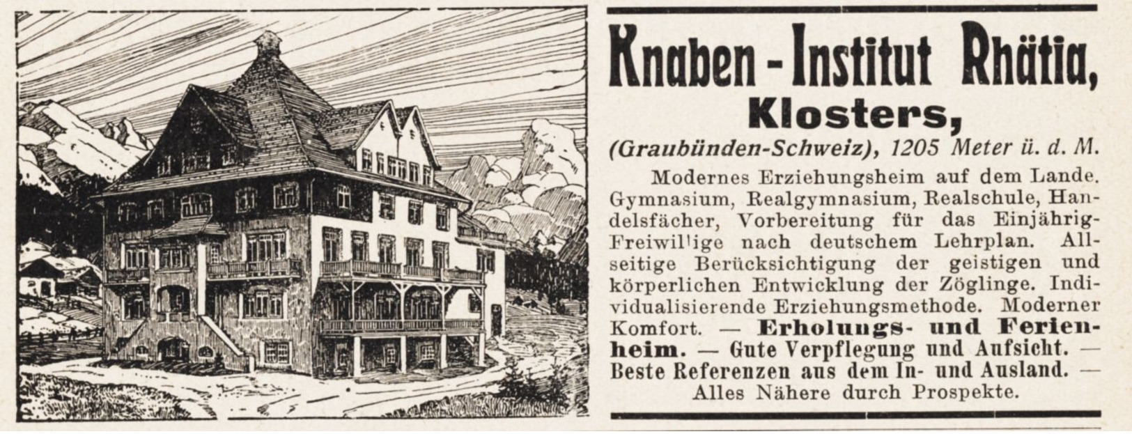 Original-Werbung/Anzeige 1914 - KNABEN-INSTITUT RHÄTIA - KLOSTERS - Ca. 115 X 45 Mm - Werbung