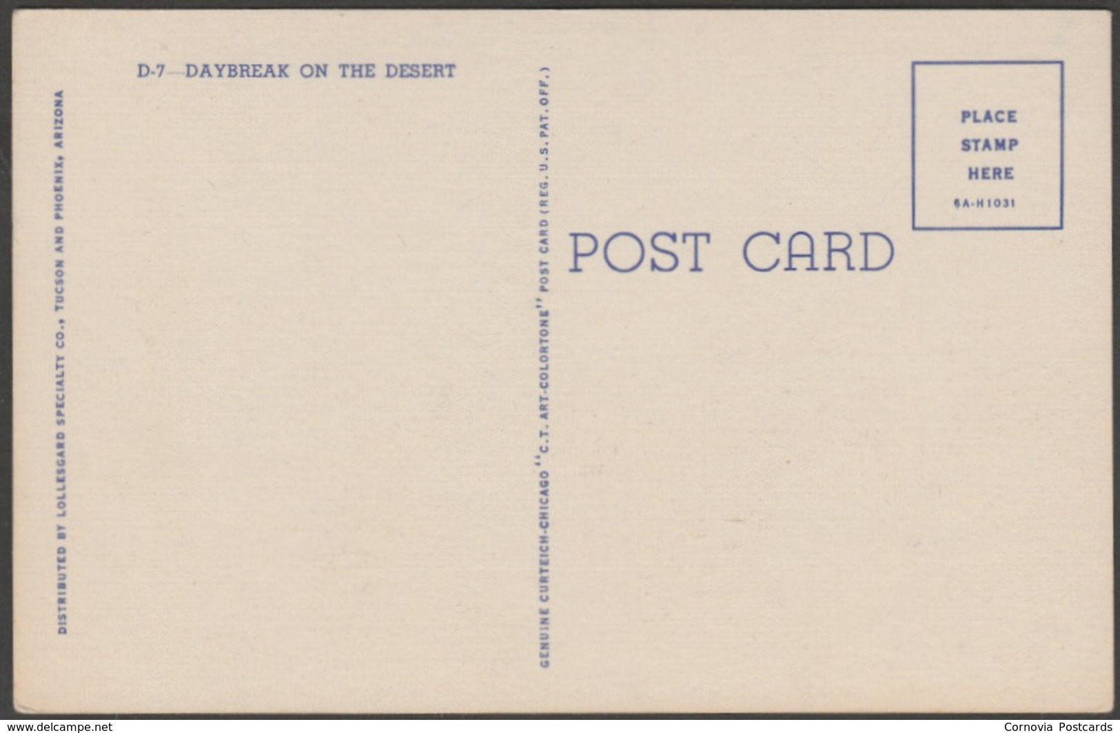 Daybreak On The Desert, Arizona, 1936 - Lollesgard Postcard - Other & Unclassified