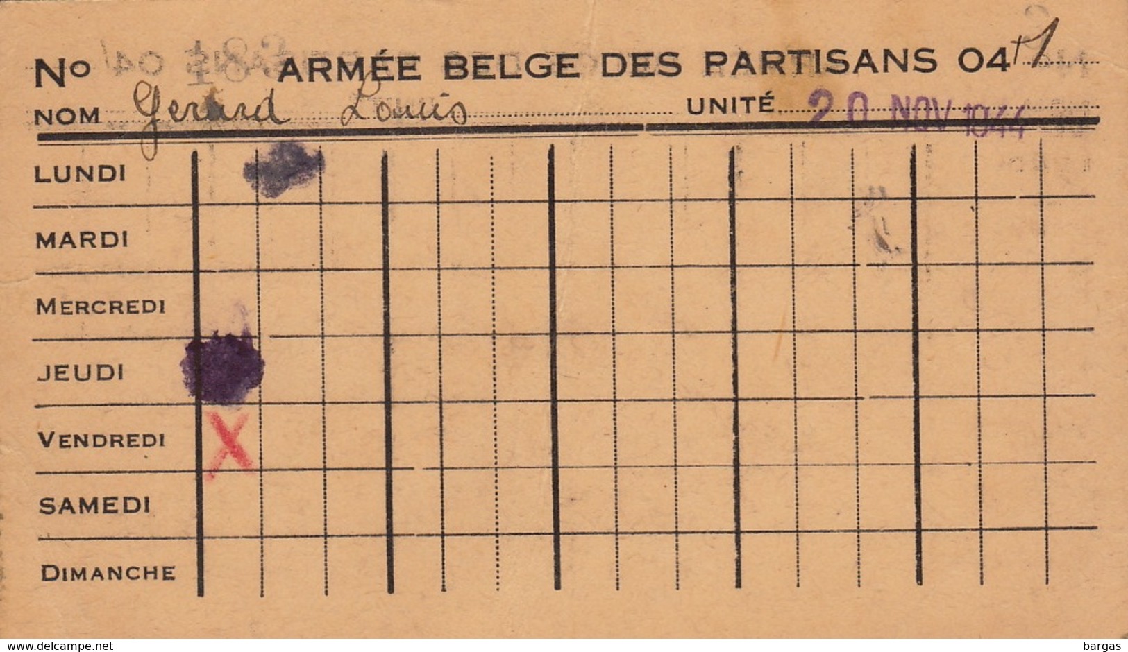 Carte Armée Belge Des Partisans Partisan Résistance Gérard Commandant 1er Régiment PA Corps 04 1944 - Documents