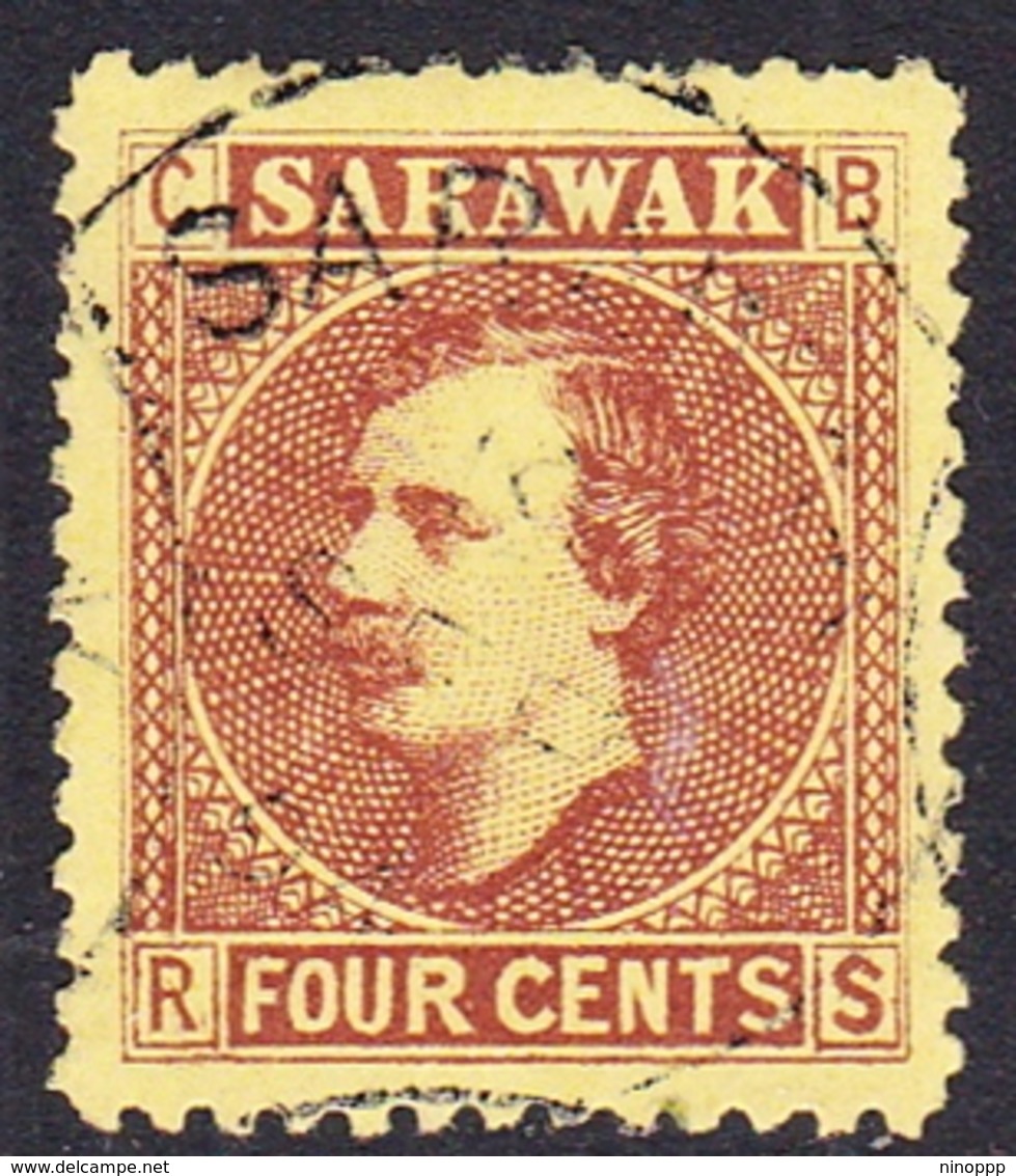 Malaysia-Sarawak SG 4 1875  Sir James Brook, 4c Red Brown, Used - Sarawak (...-1963)