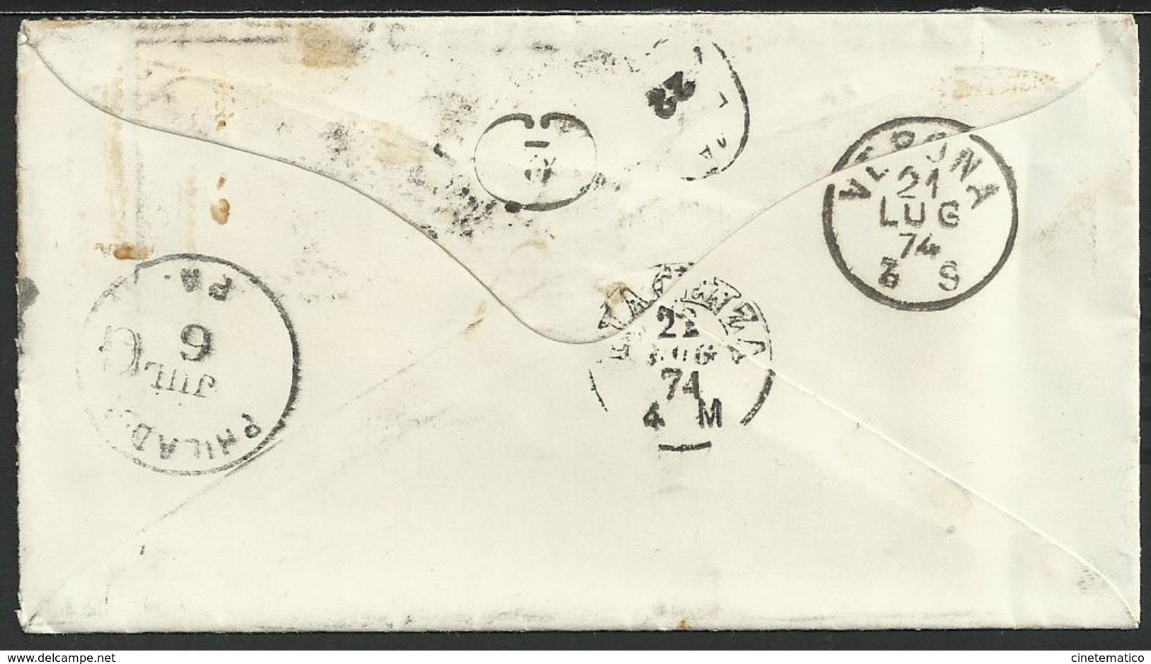 Little Envelope With Jefferson's Stamp To Piacenza: STAR's Fancy Cancel - Storia Postale