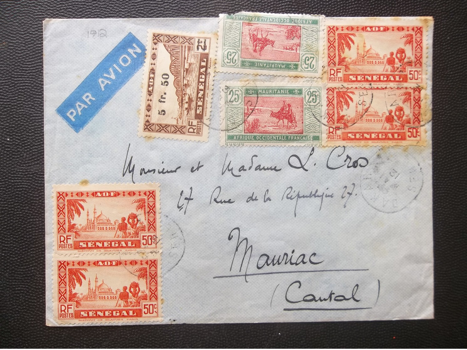 Senegal: 1912 Air Cover To Moriac (#DE3) - Poste Aérienne