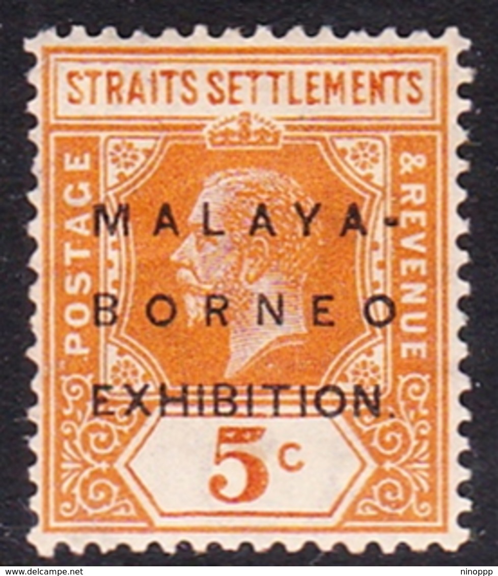 Malaysia-Straits Settlements SG 243 1922 Malaya-Borneo Exhibition, 5c Orange, Mint Hinged - Straits Settlements