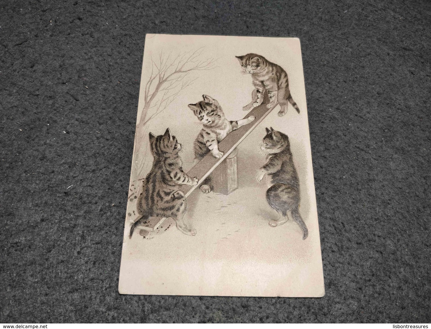 ANTIQUE POSTCARD CATS PLAYING IN THE PARK CIRCULATED PORTUGAL CIRCULATED MISS ONE STAMP 1917 - Chats