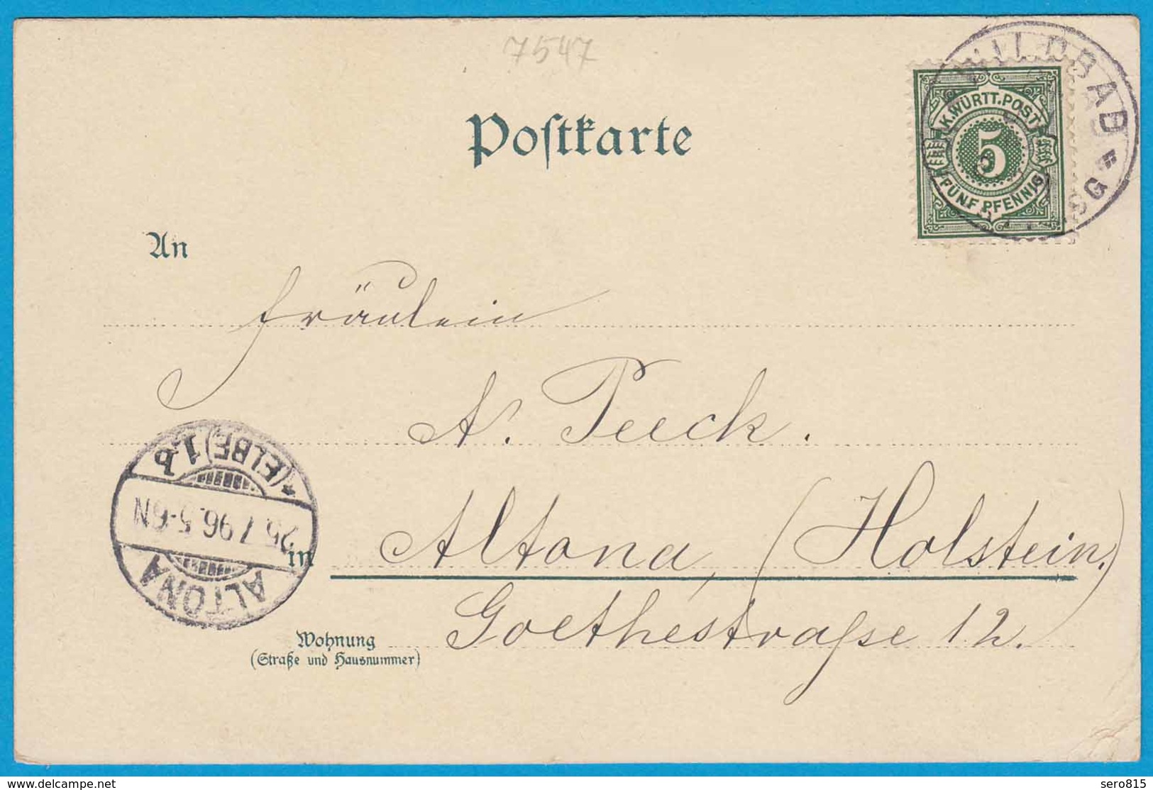 AK Litho Wildbad Olgastrasse  Calw 1896 Nach Altona  (1632 - Sonstige & Ohne Zuordnung
