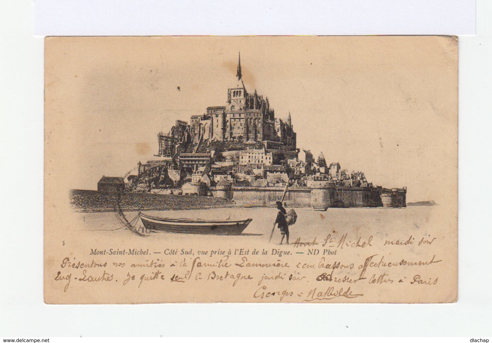 Carte Postale Du Mont Saint Michel.Timbrée Avec Mouchon 10c. Type I. Cachet Ambulant. (527) - 1877-1920: Période Semi Moderne