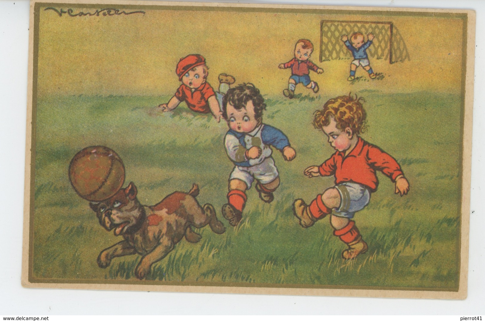 Illustrateur CASTELLI - DOG - Jolie Carte Fantaisie Enfants Jouant Au Football Avec Chien - Degami 650 - Castelli