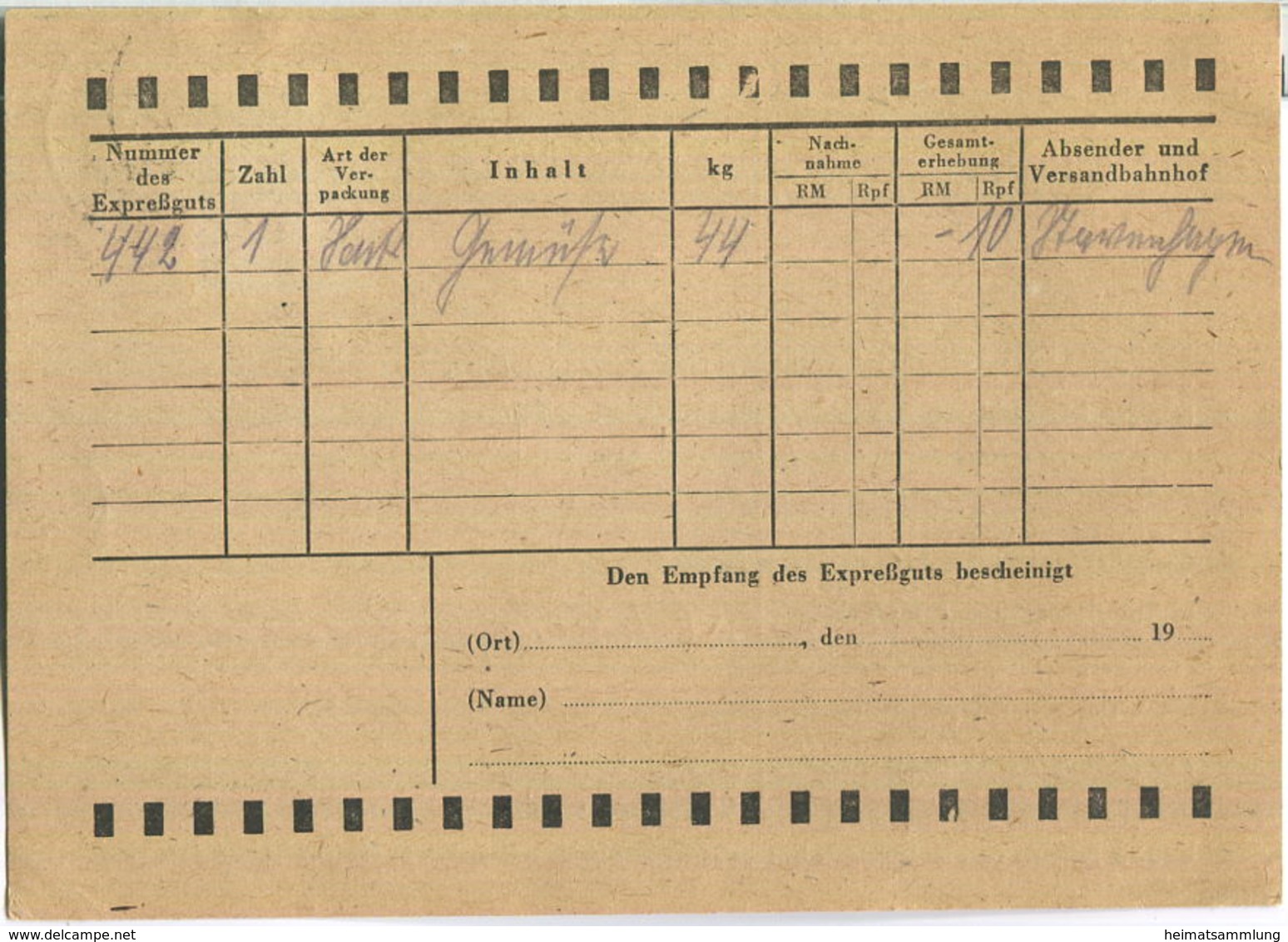 Ortskarte Berlin - Expressgut-Abholung - Deutsche Reichsbahn - 12.April 1946 - Briefe U. Dokumente