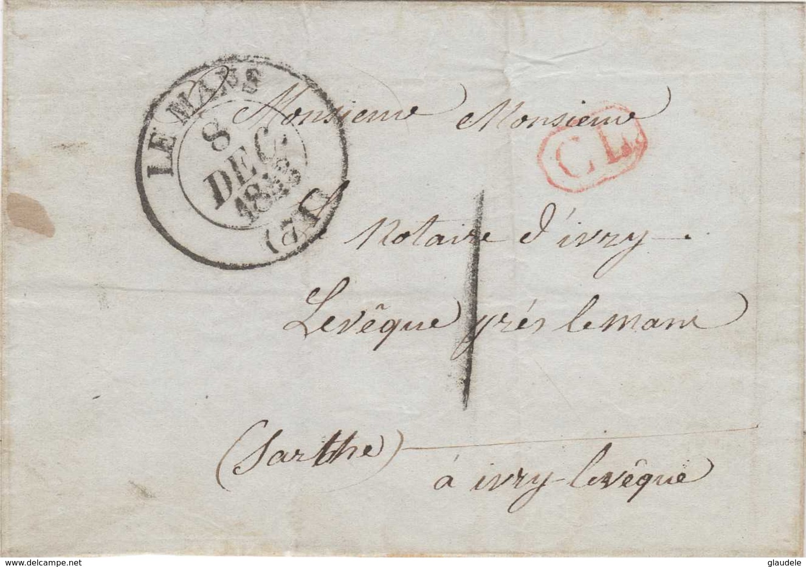 Prephilatelie:Sarthe Lettre   Le  Mans  A   Yvré  L'eveque - 1801-1848: Précurseurs XIX