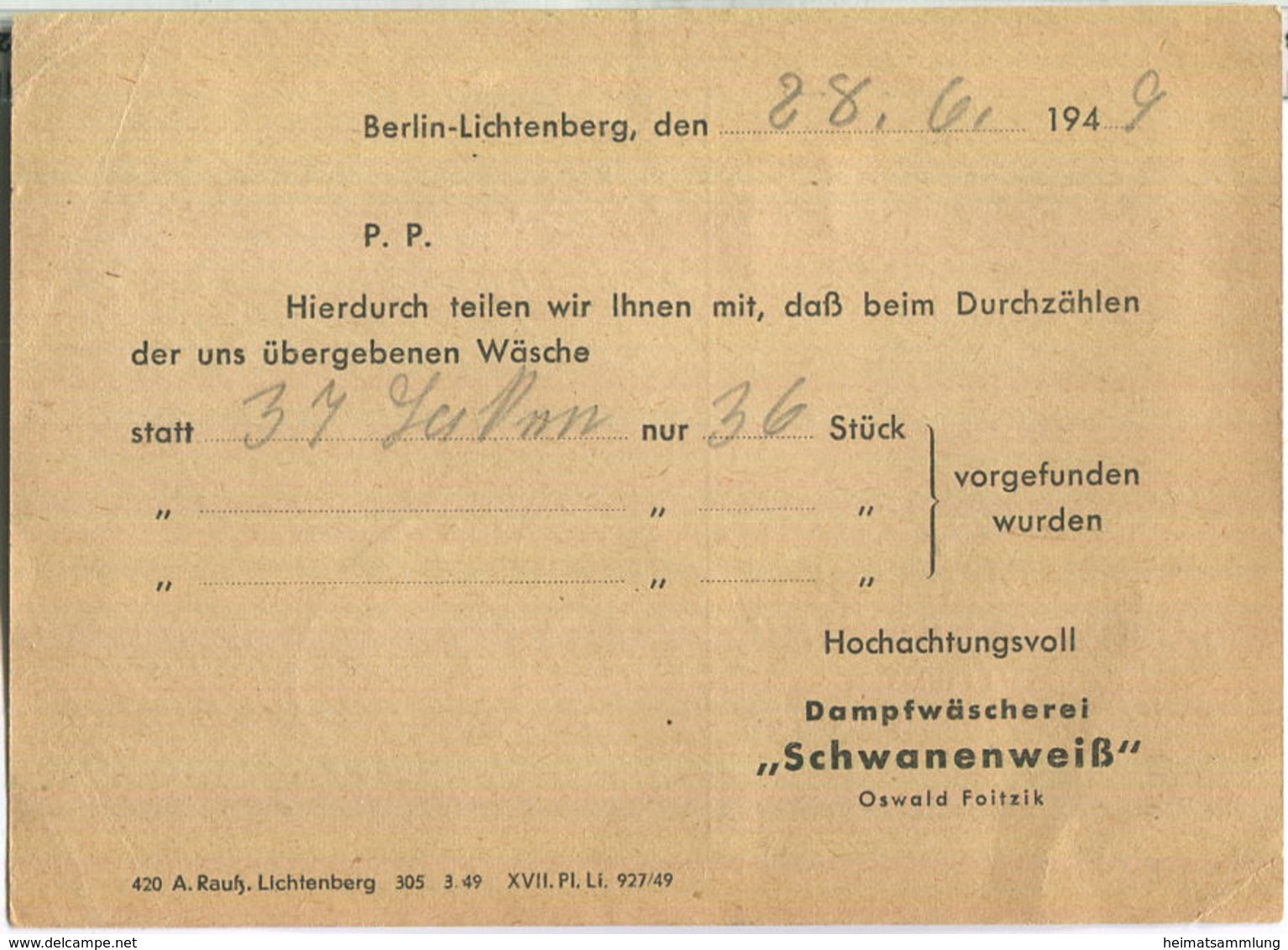 Ortskarte Berlin-Lichtenberg 1 Am 29.Juni 1949 Nach Tempelhof - Nachgebühr 10 Pf. - Dann 8 Pf. Ortsgebühr - Briefe U. Dokumente